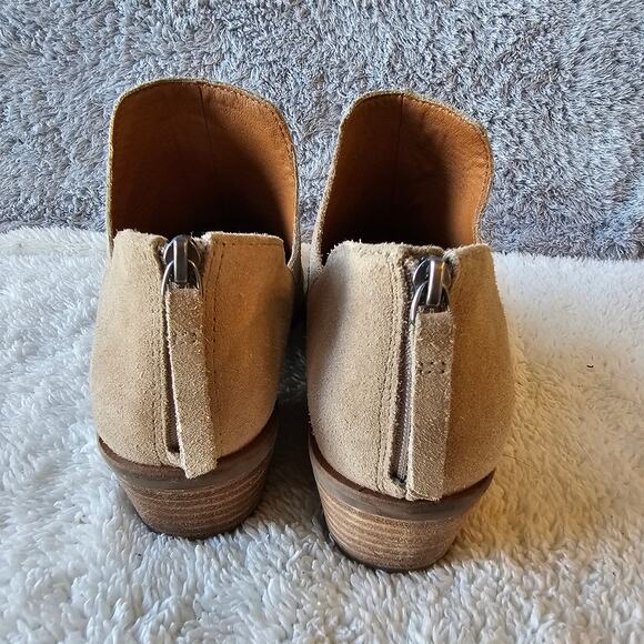 Lucky Brand Women's Freelia Leather Suede Ankle Zip Heel Booties Size 8.5M Taupe - Picture 4 of 7